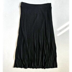 Oui Moments Black Pleated Maxi Skirt Women’s Size 8 Viscose Flair Pencil Striped